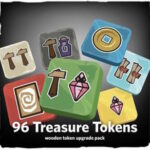 Mediniai žetonai stalo žaidimui Dwellings of Eldervale. 